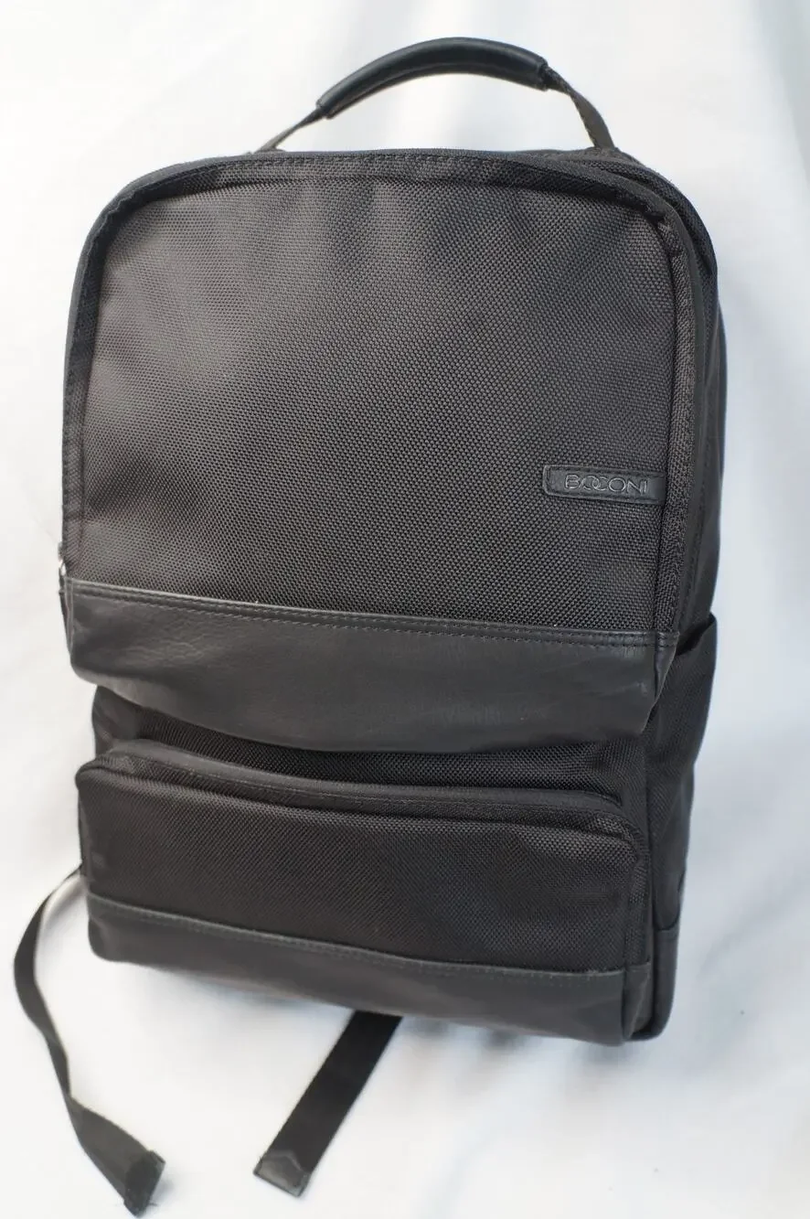 Boconi Black Ballistic Nylon Leather Trim Travel Laptop Backpack Professional